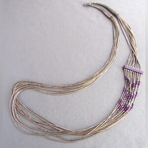 Purple Sugilite Multi Strand Liquid Silver Necklace 22"